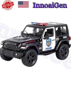Jeep Wrangler Rubicon Police SUV Diecast Model Car Black & White 911 New Sealed